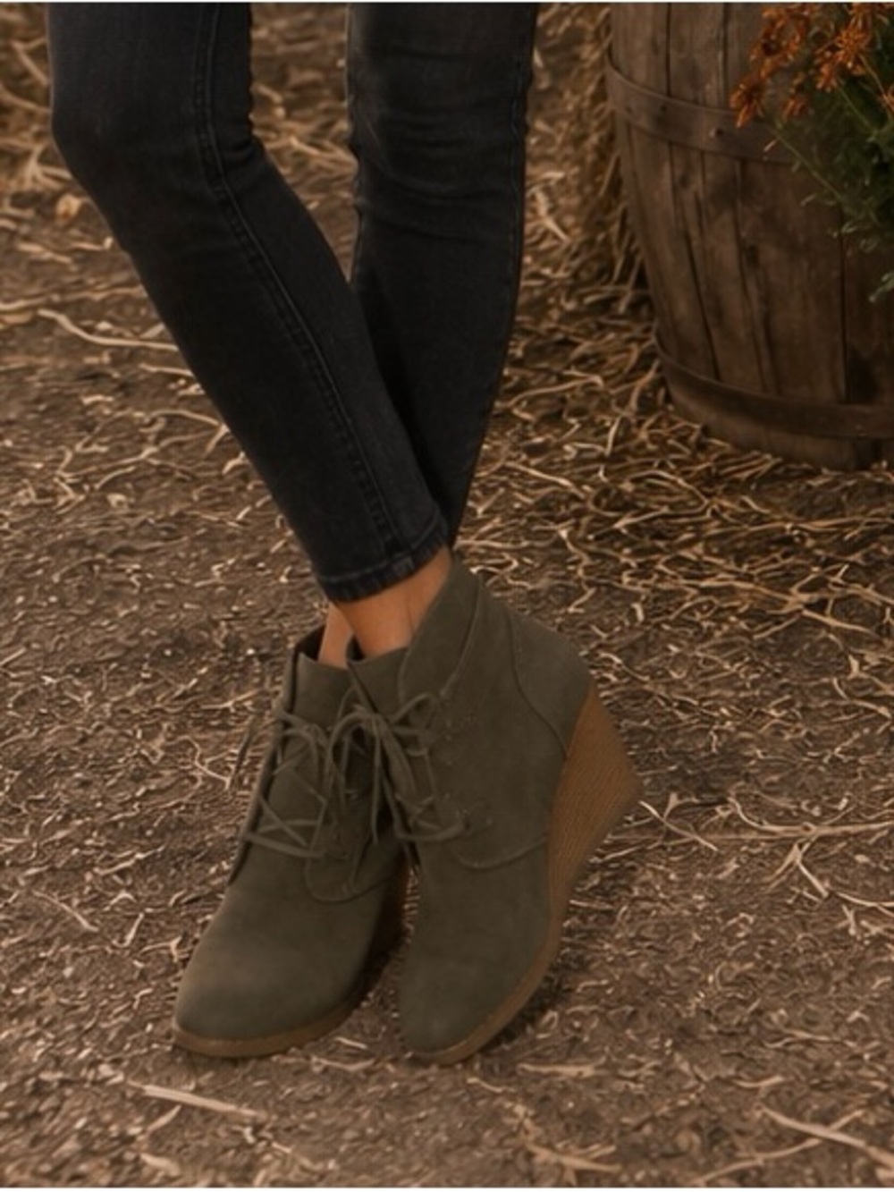 Nautica Olive Green Lace-Up Wedge Ankle Booties